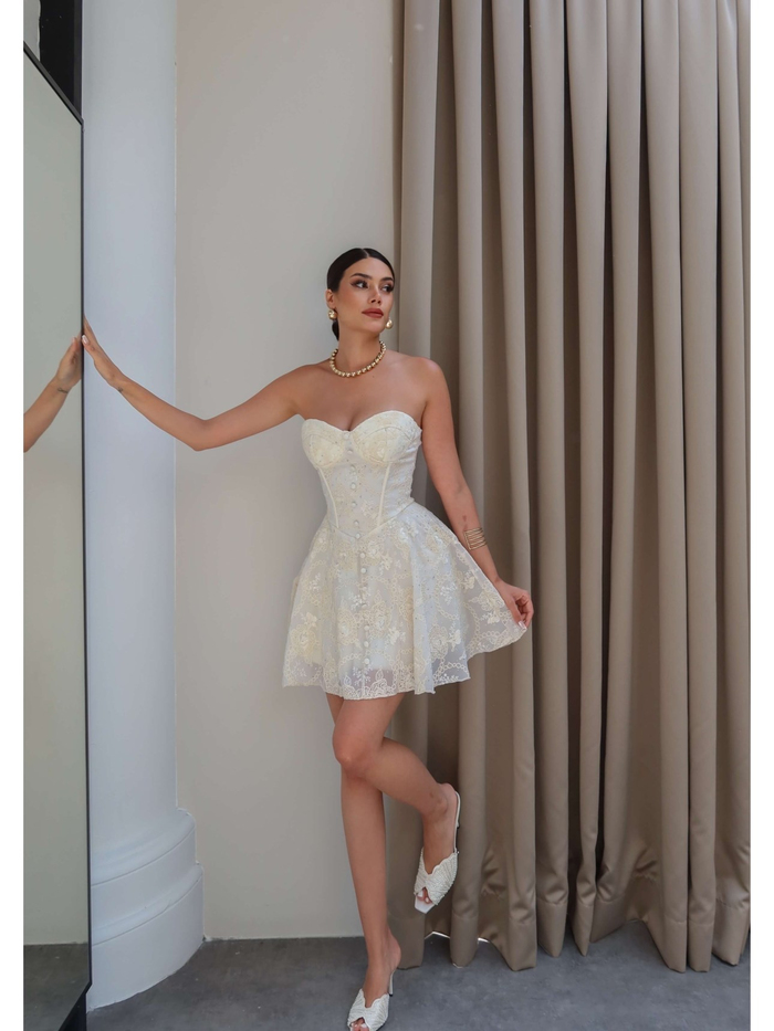 Işıltılı Straplez Mini Elbise