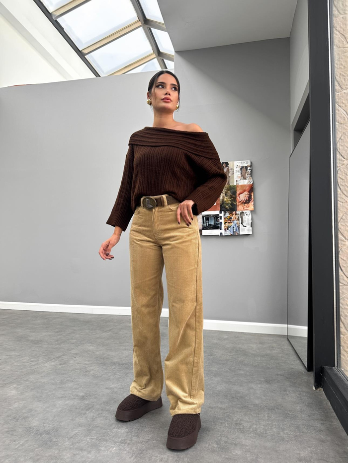 Kadife Fitilli Straight Pantolon