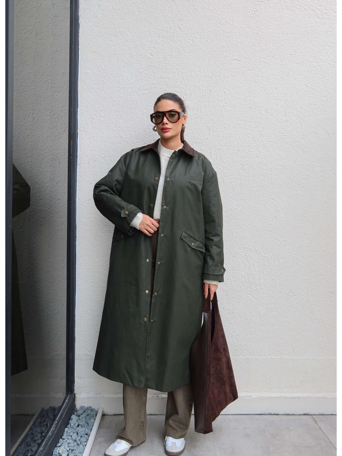 Kadife Yaka Çıtçıtlı Trench