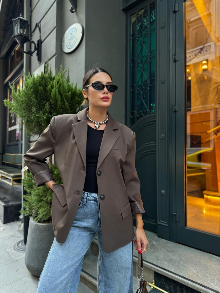 Kahve Oversize Poliviskon Ceket