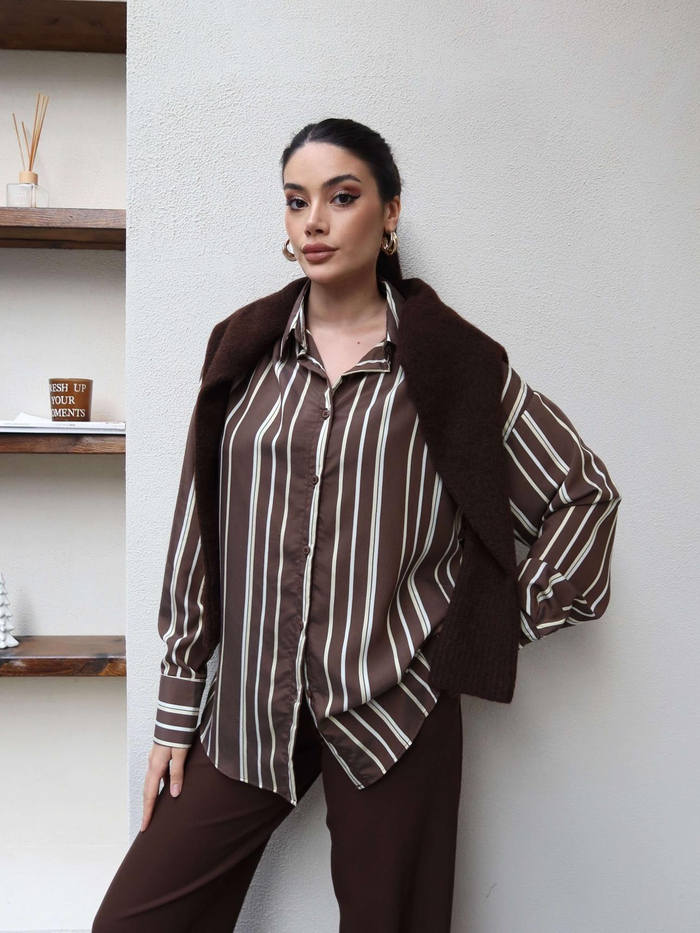 Kalın Çizgili Oversize Gömlek