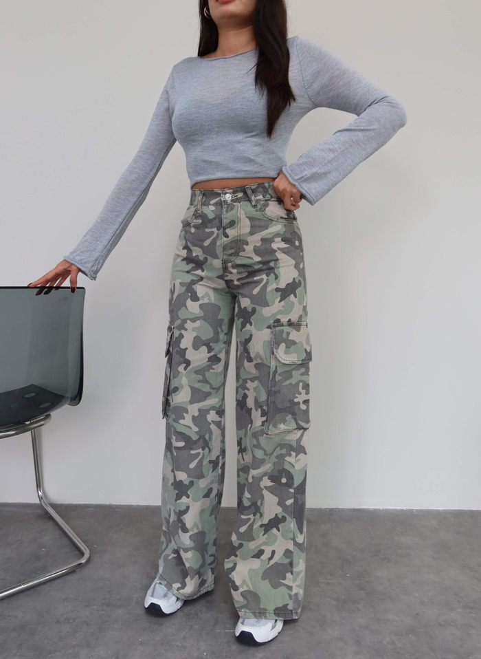 Kamuflaj Kargo Cep Denim Pantolon