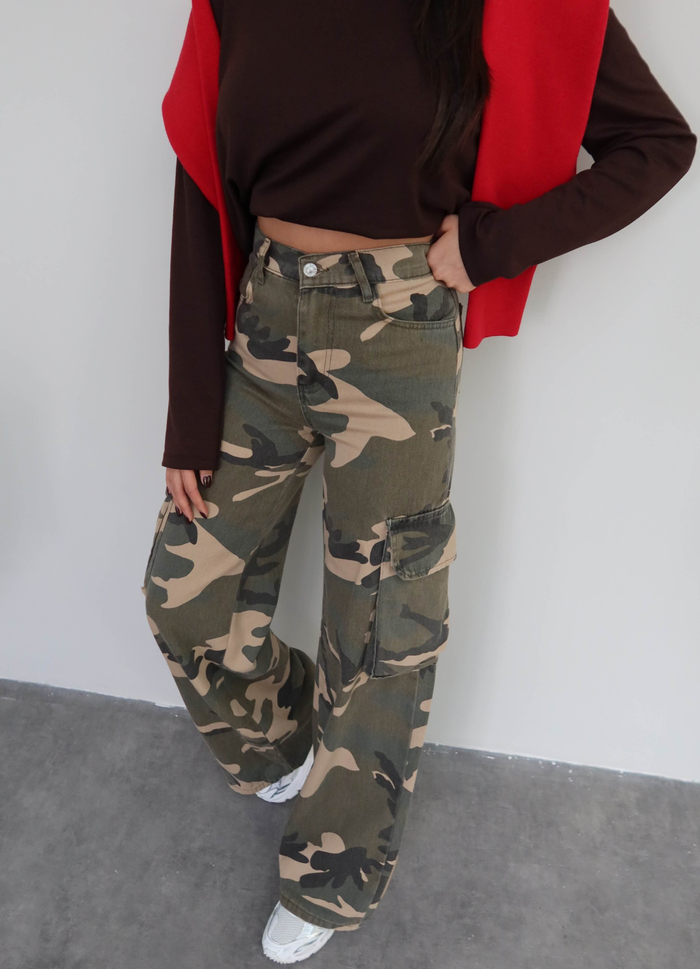 Kamuflaj Kargo Cep Denim Pantolon