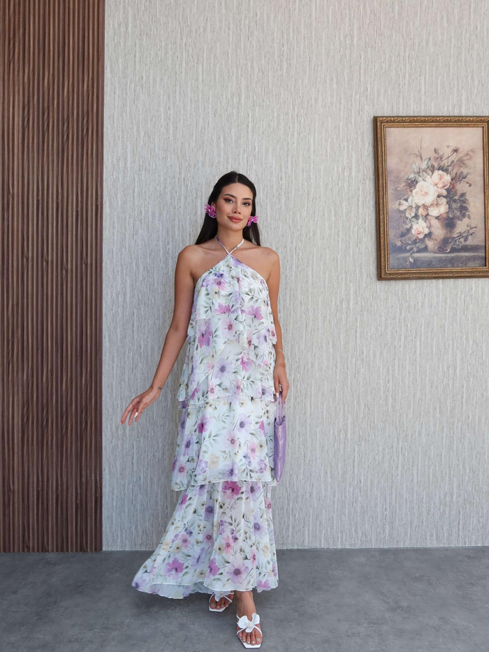 Kat Kat Çiçek Desenli Maxi Elbise