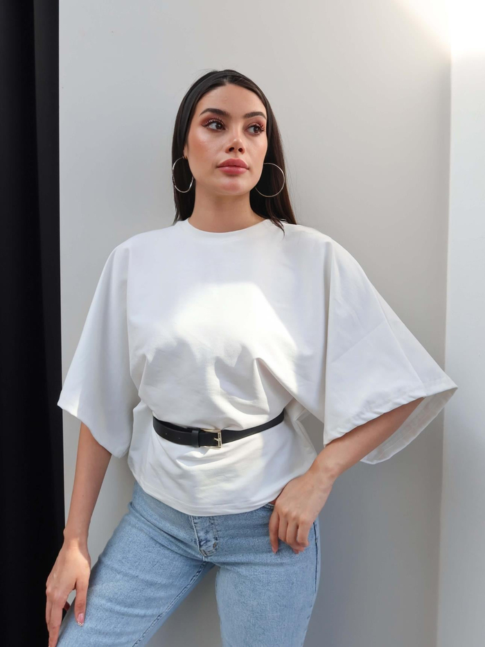 Kemer Detaylı Geniş Kol Tshirt