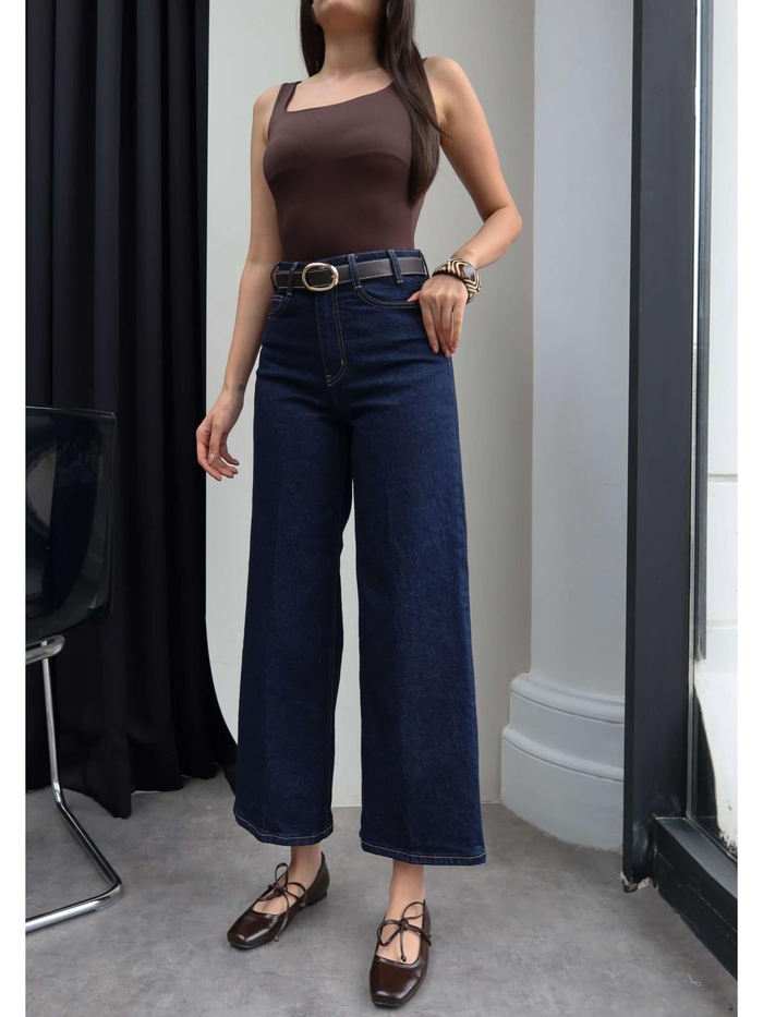 Kemerli Geniş Paça Jean