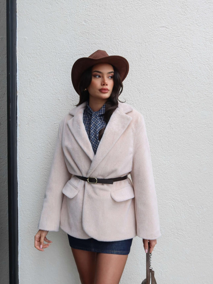 Kemerli Peluş Blazer Ceket