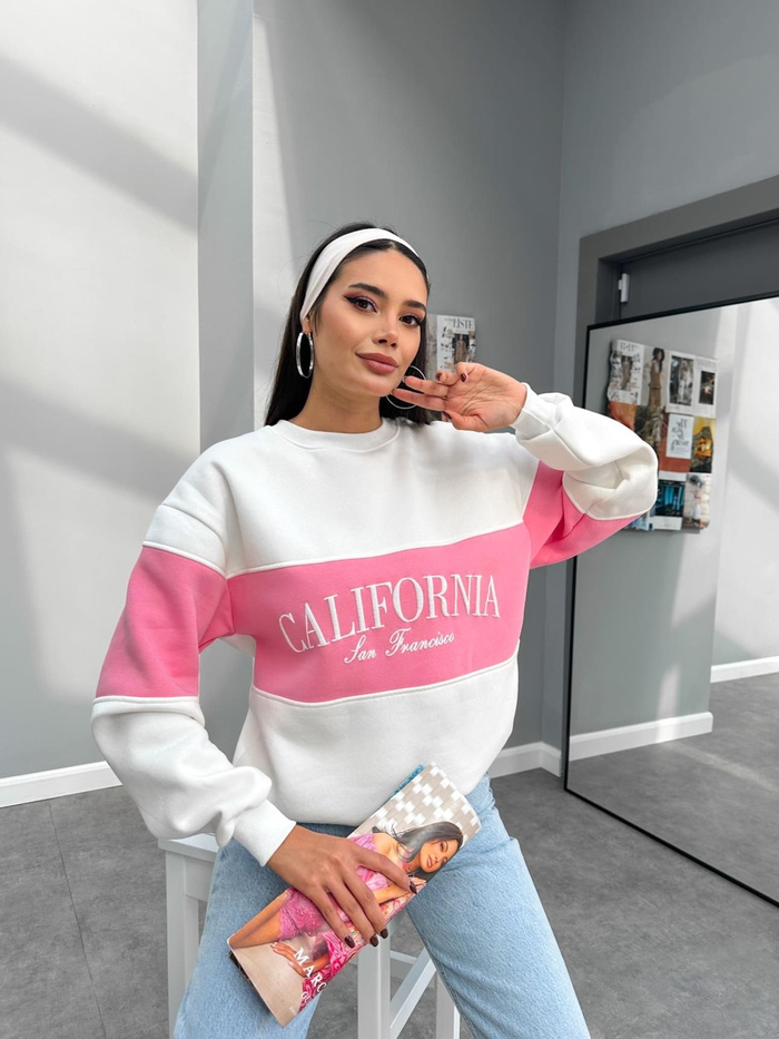 Kırık Beyaz California Baskı Garnili Sweat