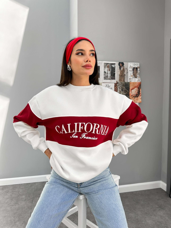 Kırık Beyaz California Baskı Garnili Sweat