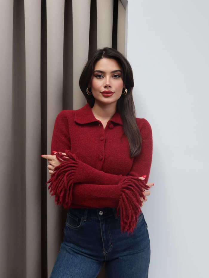 Kol Püsküllü Düğmeli Hırka