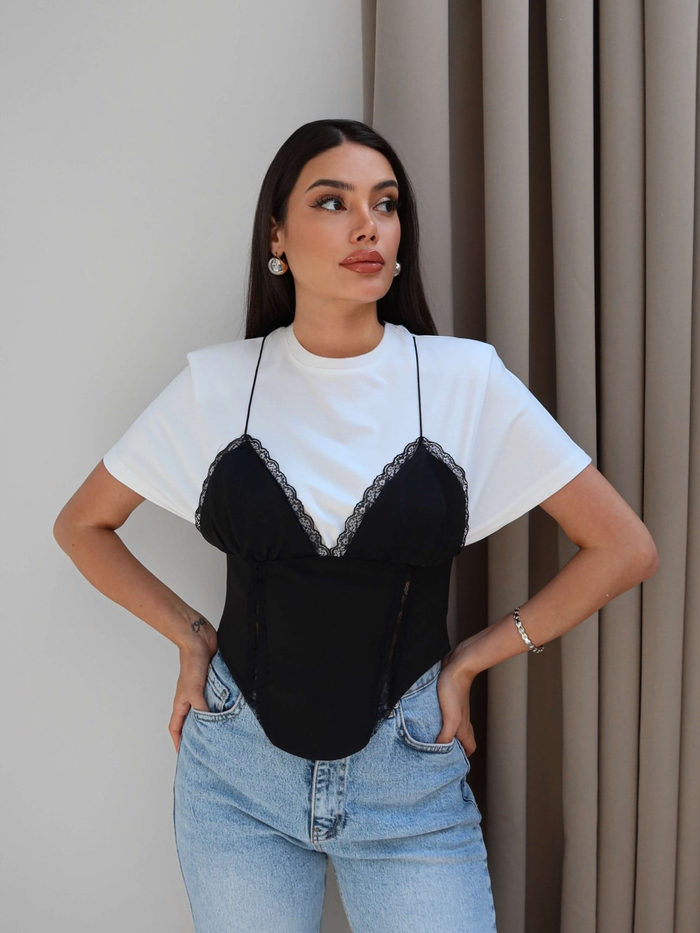 Korse Garnili Vatkalı Tshirt