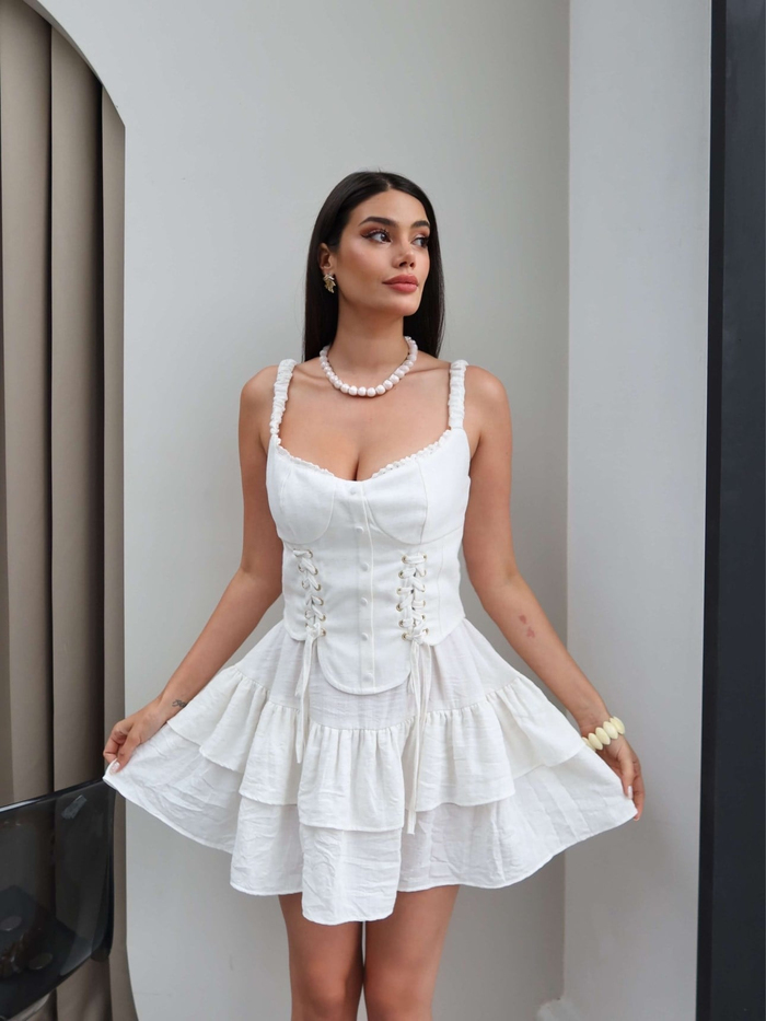 Korse Görünümlü Fırfırlı Mini Elbise