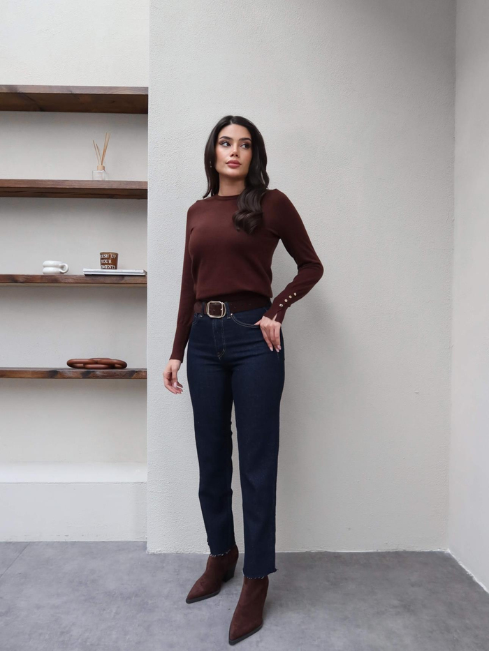 Koyu Lacivert Paça Kesik Orj Jean