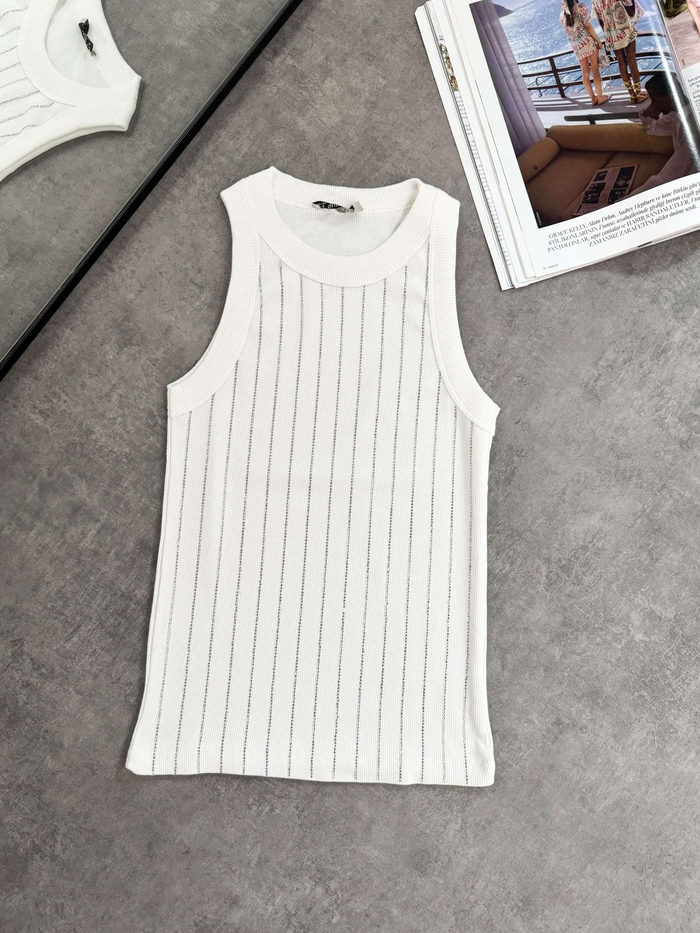 Krem Diamond Şeritli Atlet