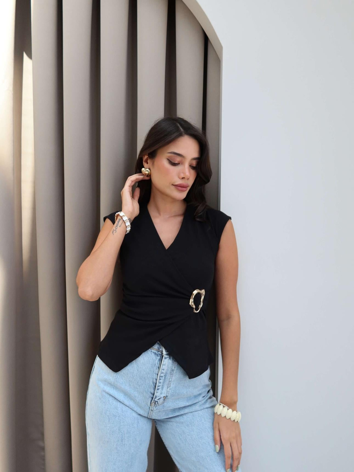 Kruvaze Gold Tokalı Bluz