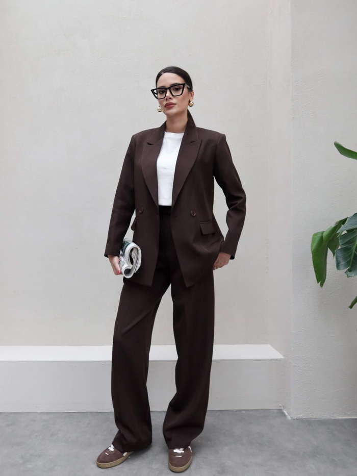 Kruvaze Yaka Blazer Ceket Pantolon Takımı