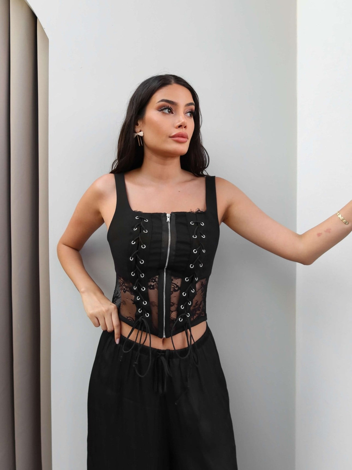 Kuşgözü Detay Dantelli Korse Bluz