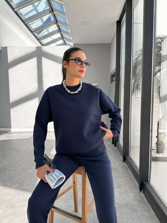 Lacivert Basic Sweatshirt Takım