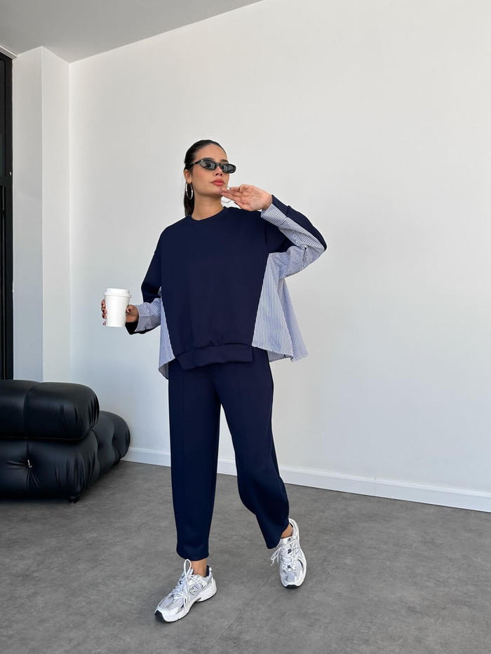 Lacivert Garnili Oversize Takım