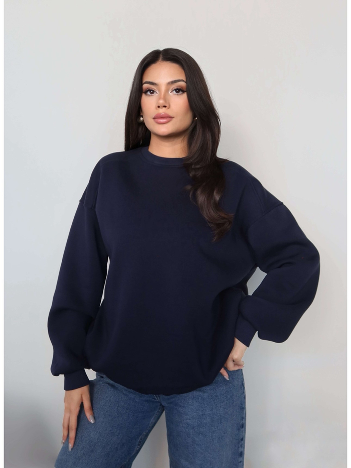 Lacivert Oversize Şardonlu Sweatshirt