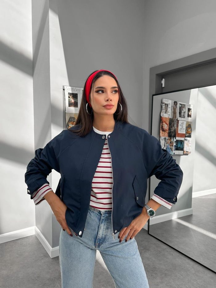 Lacivert Tencel Bomber Ceket