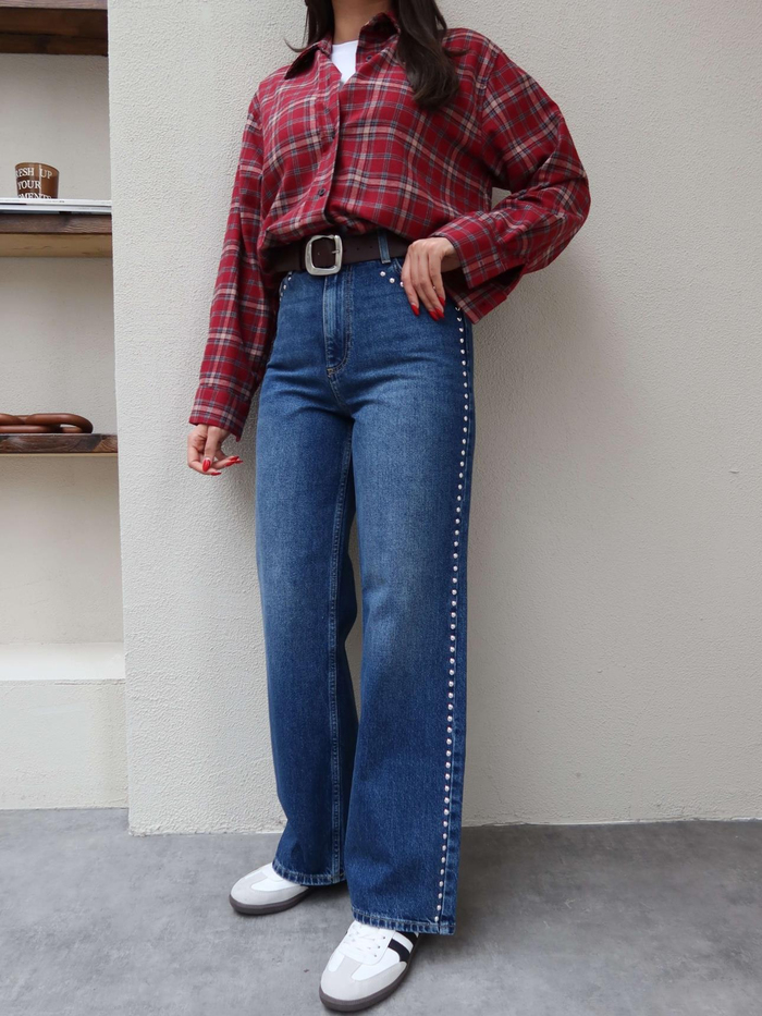 Lacivert Zımba Detaylı Jean