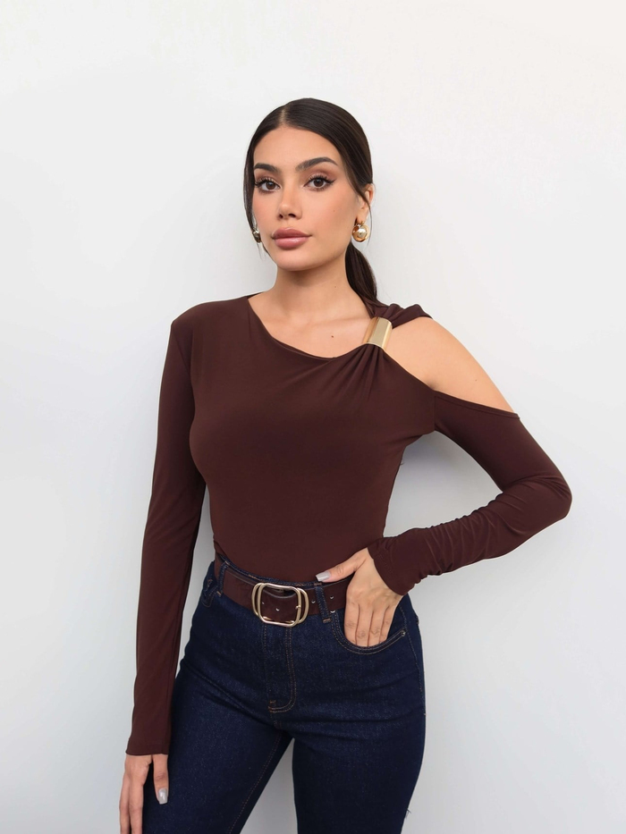 Metal Detaylı Asimetrik Bluz E.H Collection