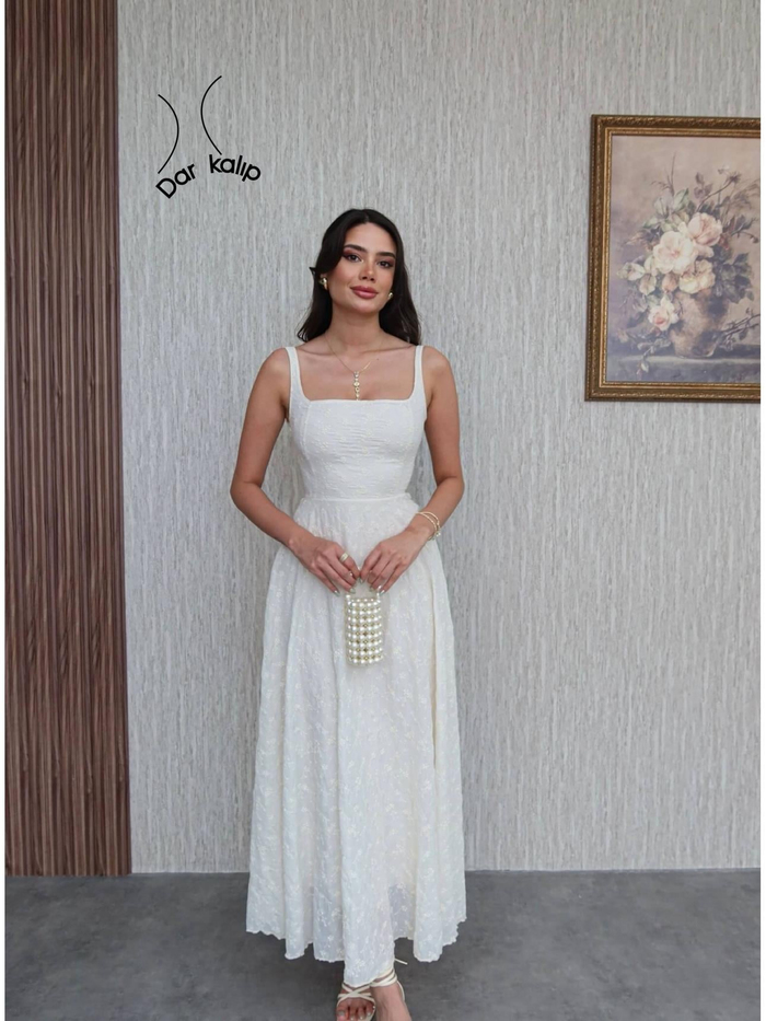Minik Çiçekli Astarlı Askılı Maxi Boy Elbise