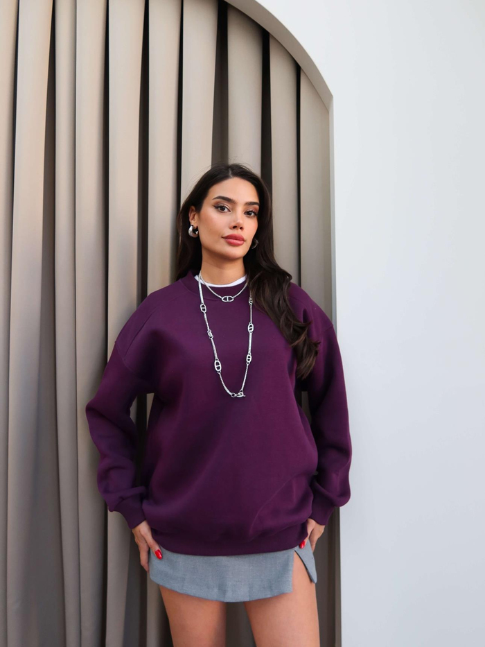 Mor Oversize Şardonlu Sweatshirt