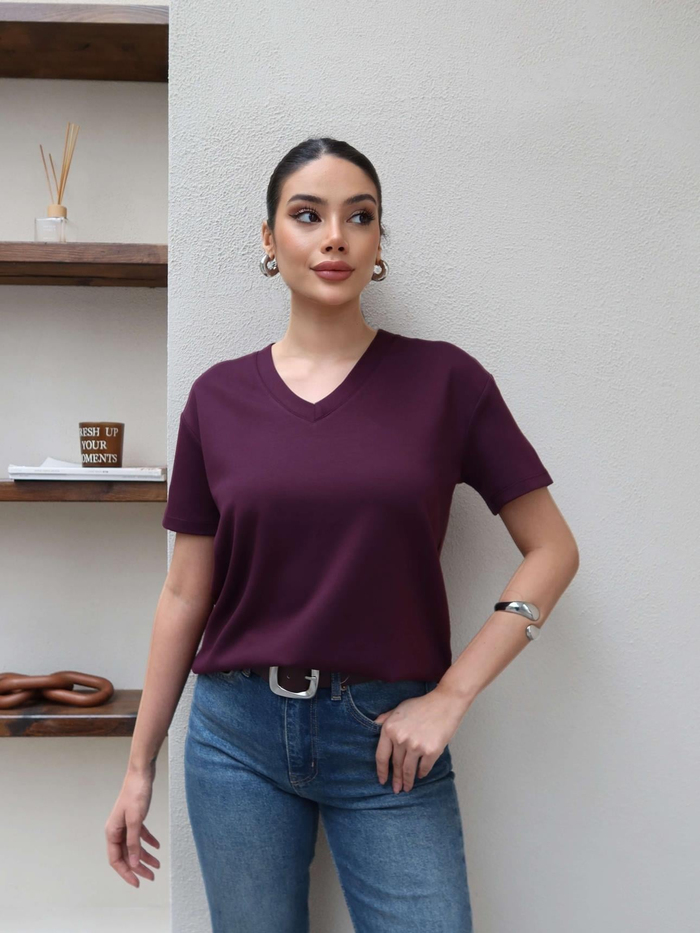 Mürdüm V Yaka Düz Orj Tshirt