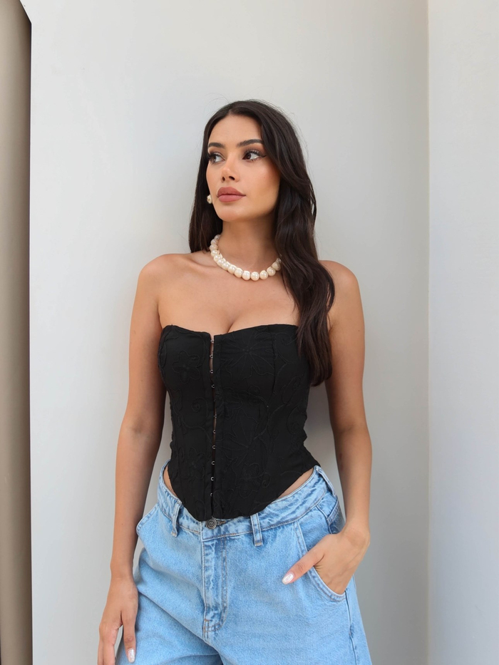 Nakış İşlemeli Korse Bluz