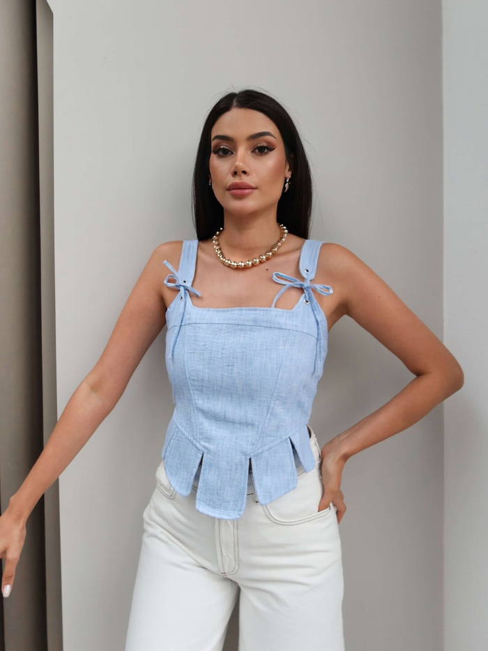 Omuz Bağlamalı Fermuar Detaylı Bluz