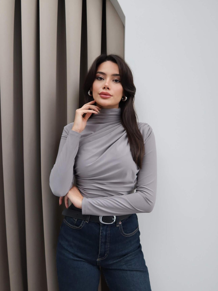 Omuz Bel Pile Detaylı Bluz