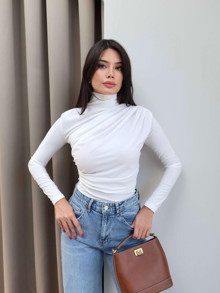 Omuz Bel Pile Detaylı Bluz