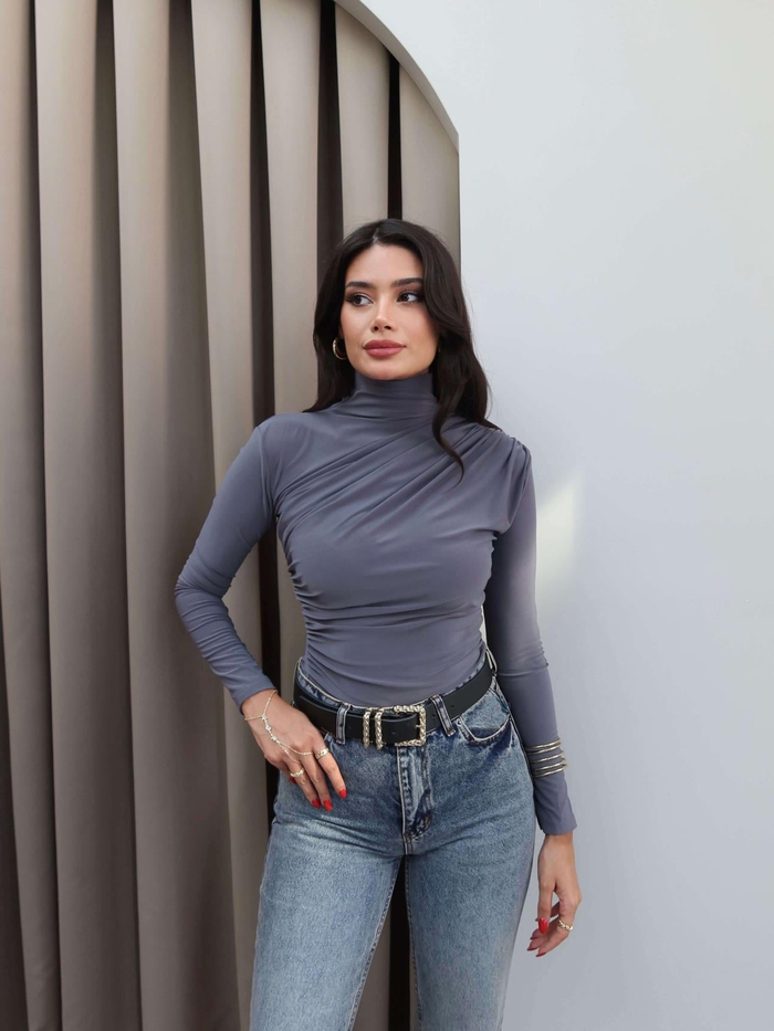 Omuz Bel Pile Detaylı Bluz