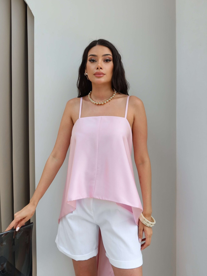 Ön Bağcıklı Asimetrik Saten Bluz