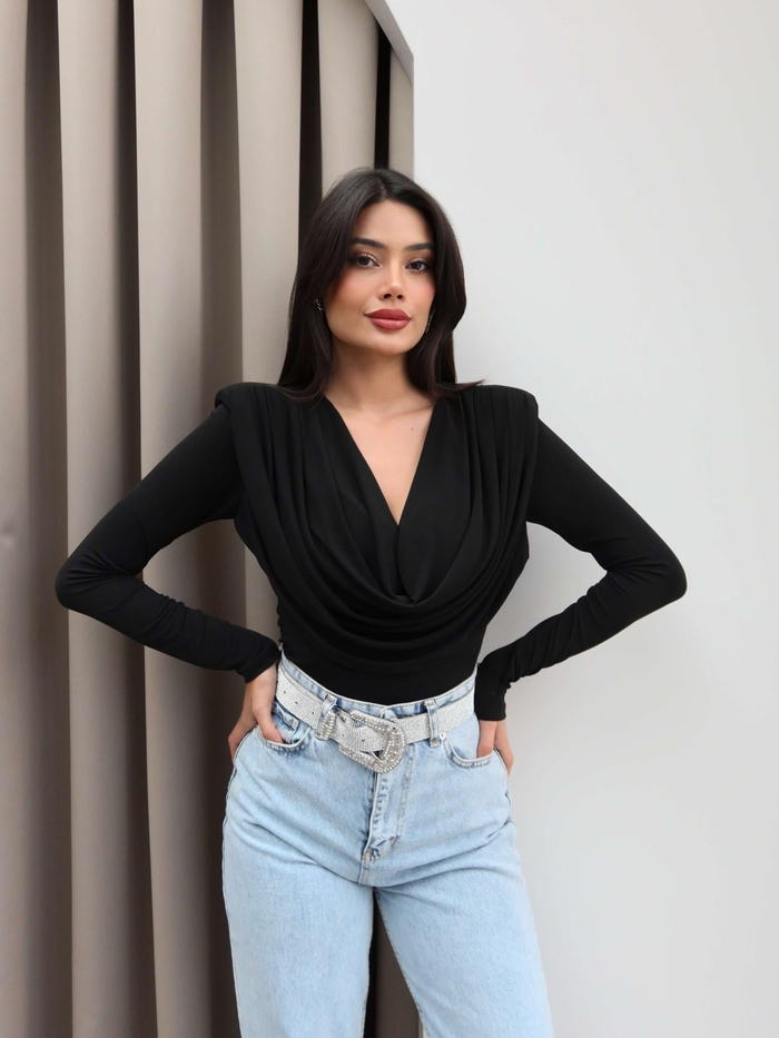 Ön Drapeli Uzun Kol Bluz