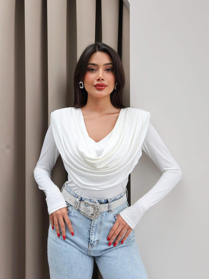 Ön Drapeli Uzun Kol Bluz
