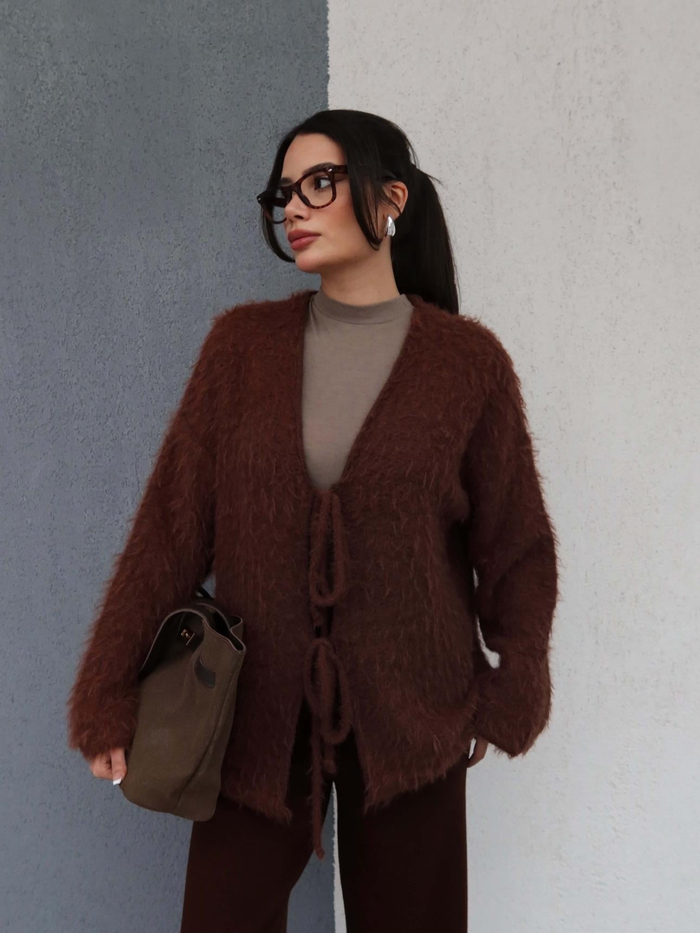 Önden Bağlamalı Peluş Hırka