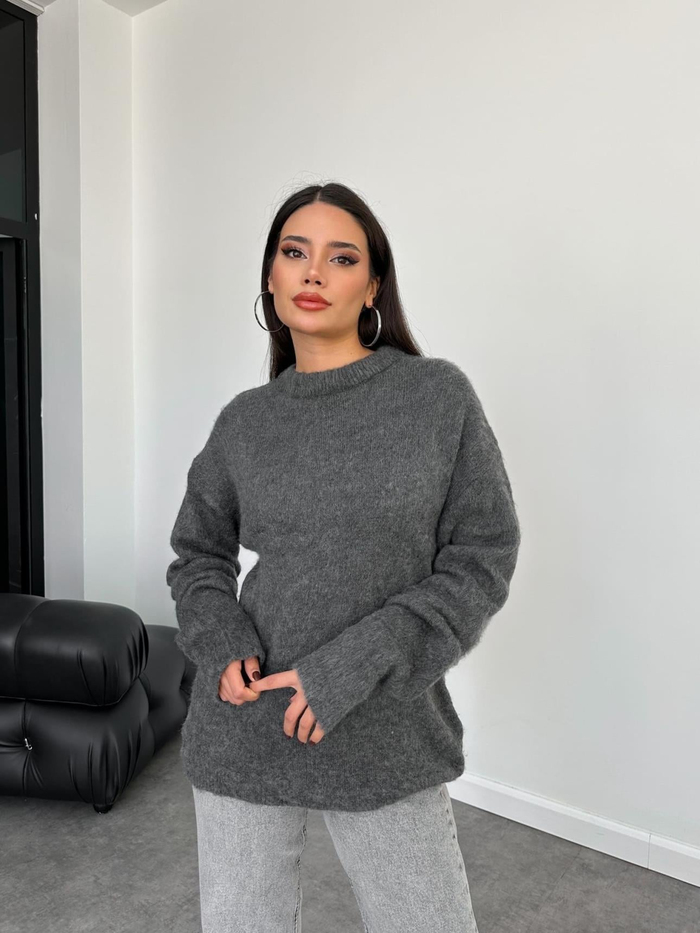 Oversize Bisiklet Yaka Yünlü Kazak