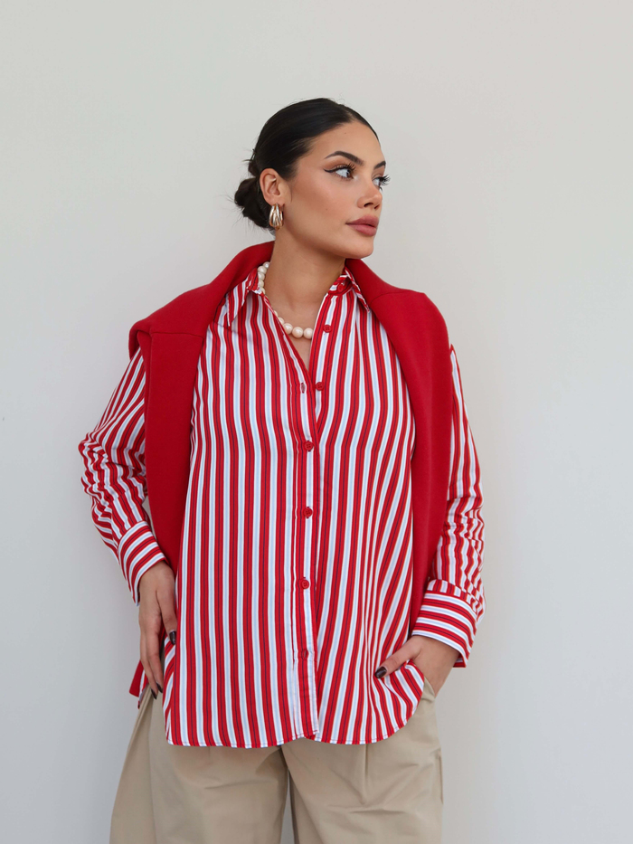 Oversize Çizgili Gömlek