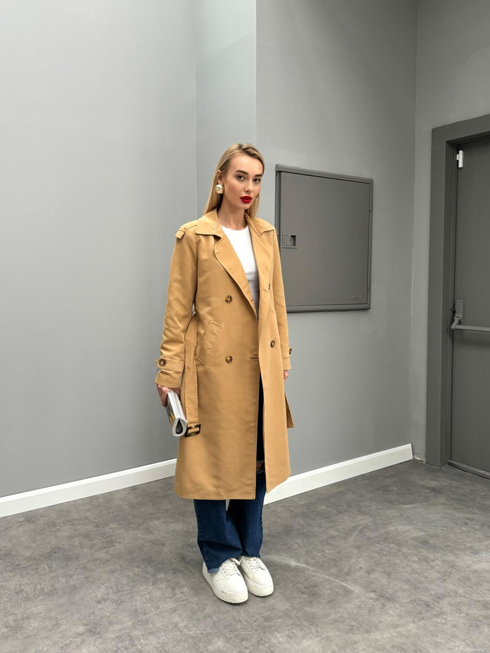 Oversize Klasik Kemerli Trench
