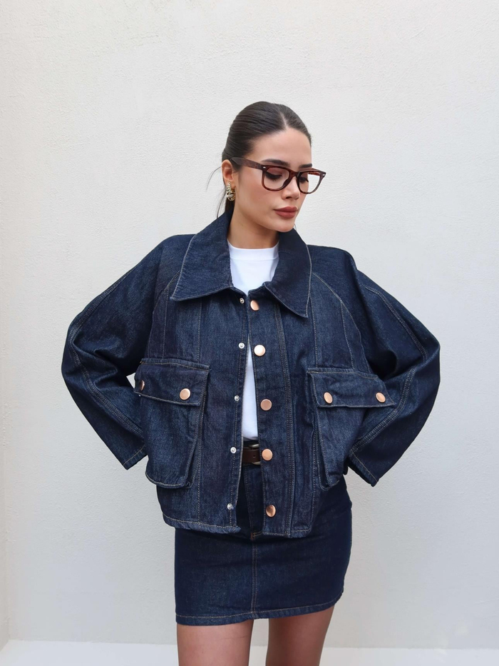 Patlı Yaka Denim Ceket
