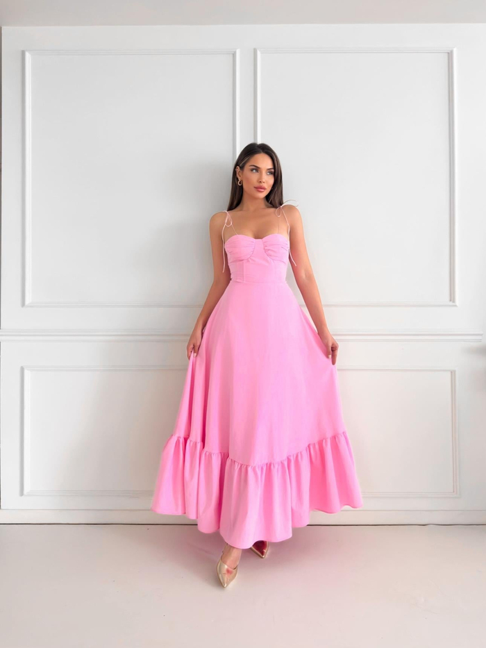 Pembe Göğüs Drape Kloş Elbise