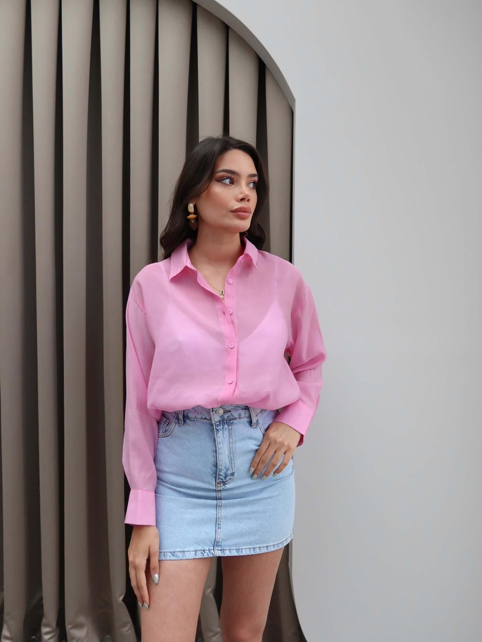 Pembe Transparan Gömlek