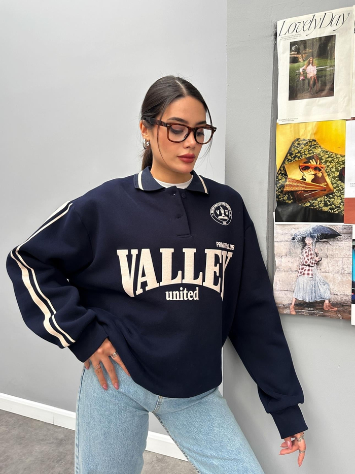 Polo Yaka Şardonlu Valley Sweatshirt