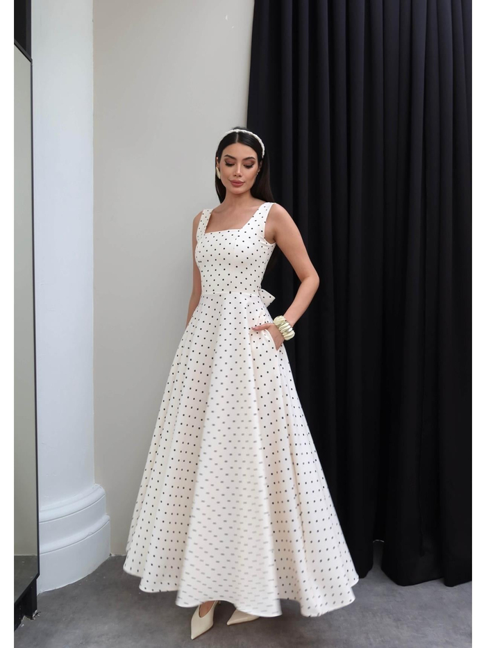 Puantiyeli Bel Bağlama Askılı Elbise