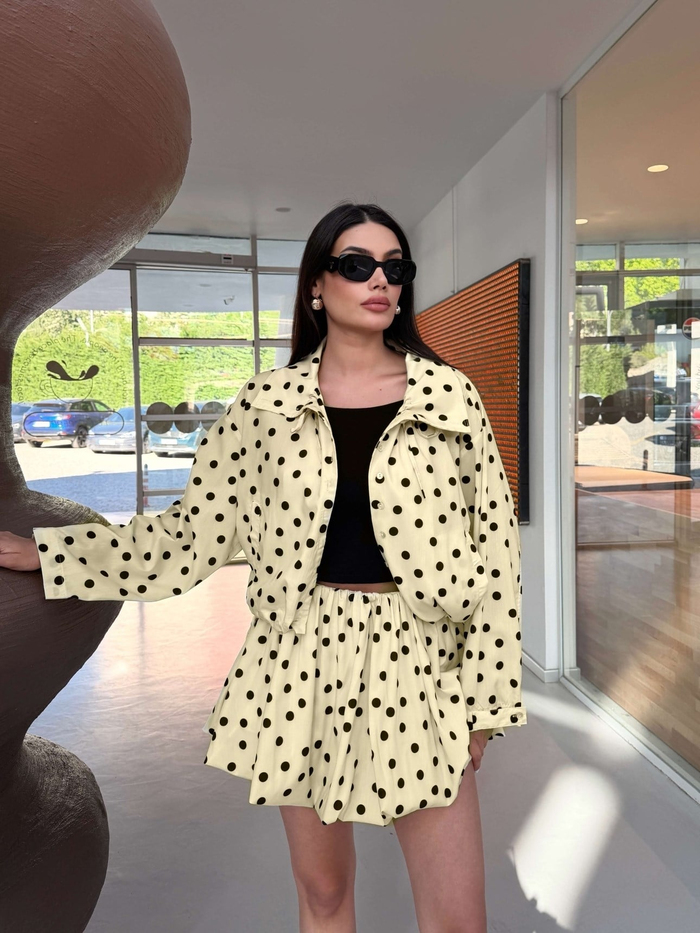 Puantiyeli Dik Yaka Bomber Ceket E.H Collection