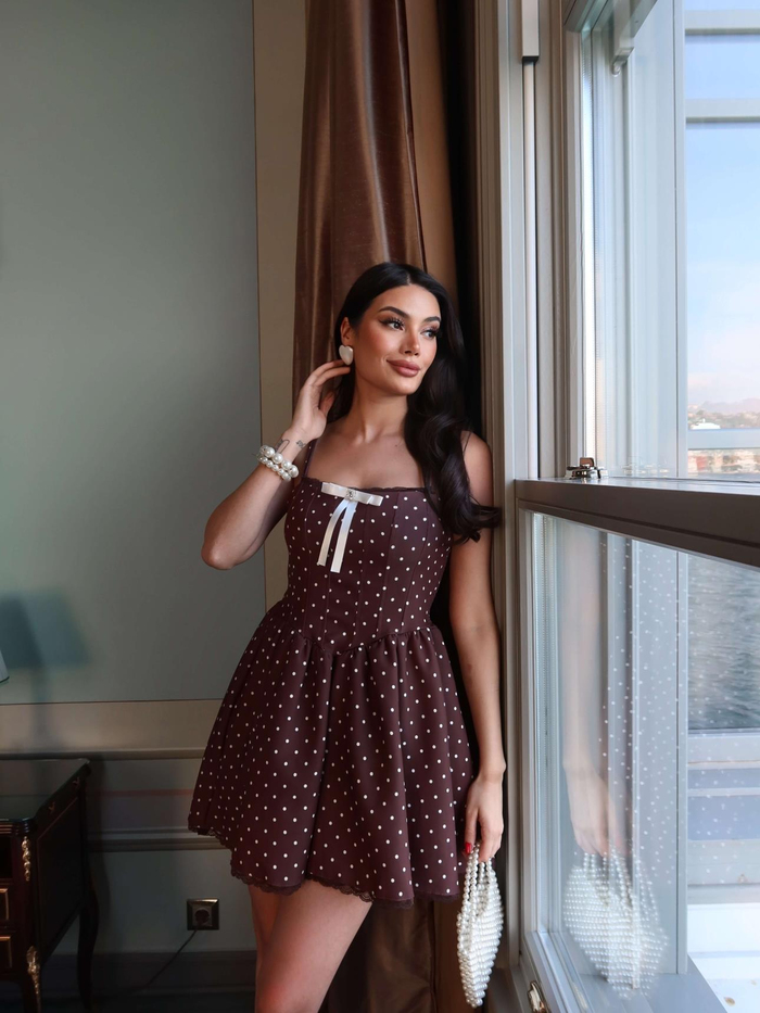 Puantiyeli İp Askılı Mini Elbise