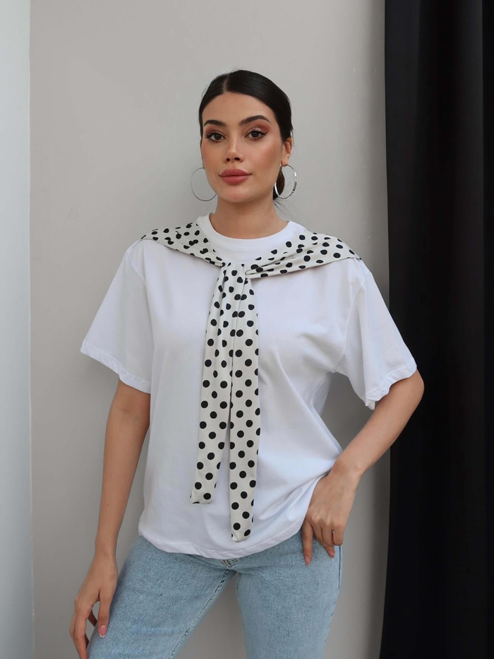 Puantiyeli Şal Yaka Tshirt